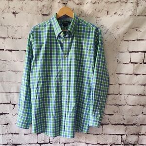 EUC! Croft & Barrow Men's Green and Blue Plaid Shirt Size 17.5 Neck 34/35